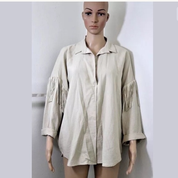 Tops | Zara Fringe Long Sleeve Shirt 
